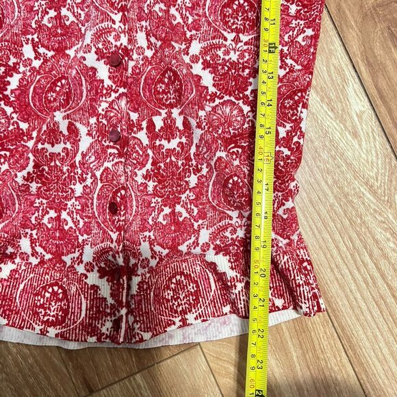 Talbots 100% Merino Wool Sweater Cardigan Size M Red Printed Button Front Artsy - Picture 4 of 6